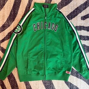 Stitches Athletic Gear MLB Chicago Cubs St Pats Mens LARGE Green Zip Jacket Vtg